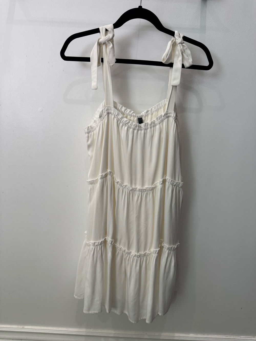 White Tiered Mini Dress with Tie Straps